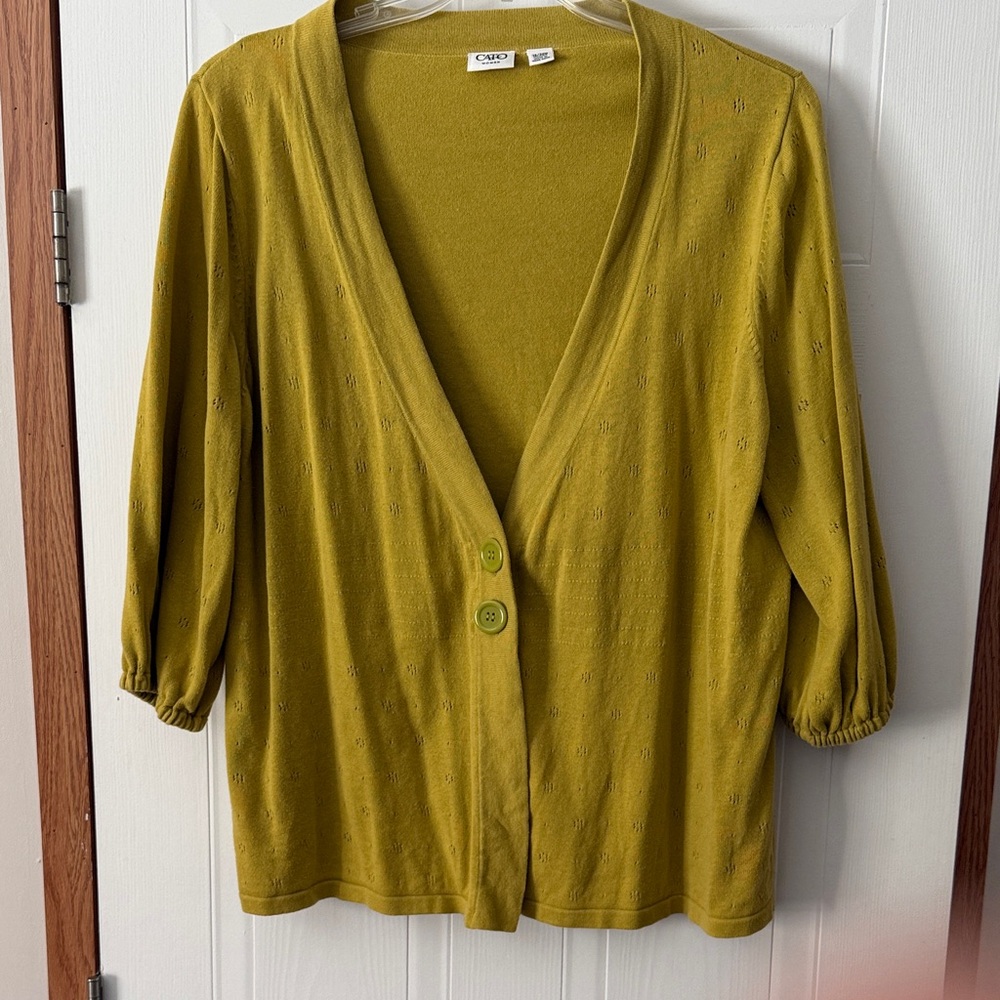 Cato Mustard Green V-Neck Two-Button Cardigan